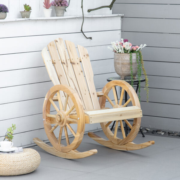 Wooden Adirondack Rocking Chair Reclining Armchair Outdoor Garden Furniture Patio Porch Rocker - Natural