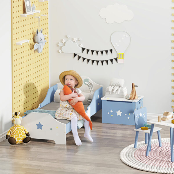 Toddler Bed Frame, Kids Bedroom Furniture For Boys Girls With Safe Guardrails, Low Junior Blue