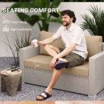 2 Seat Patio Furniture Cushions, 46x26x5 In, Thick Outdoor Loveseat Cushion Set With Removable Cover, Fade-Resistant Replacement Cushions For Outdoor Furniture, Couch, Bench, Swing, Beige