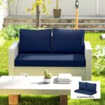 2 Seat Patio Furniture Cushions, 46x26x5 In, Thick Outdoor Loveseat Cushion Set With Removable Cover, Fade-Resistant Replacement Cushions For Outdoor Furniture, Couch, Bench, Swing, Navy Blue