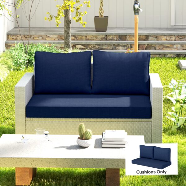 2 Seat Patio Furniture Cushions, 46x26x5 In, Thick Outdoor Loveseat Cushion Set With Removable Cover, Fade-Resistant Replacement Cushions For Outdoor Furniture, Couch, Bench, Swing, Navy Blue