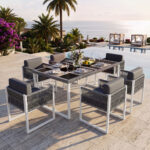 Rope Dining Set, Garden Furniture, 6-person Garden Dining Set With Armchairs, Removable And Washable Fabric Cover