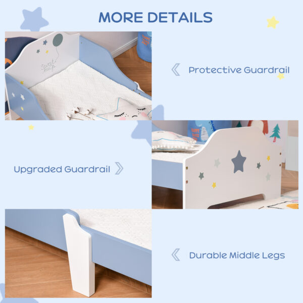 Toddler Bed Frame, Kids Bedroom Furniture For Boys Girls With Safe Guardrails, Low Junior Blue