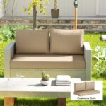 2 Seat Patio Furniture Cushions, 46x26x5 In, Thick Outdoor Loveseat Cushion Set With Removable Cover, Fade-Resistant Replacement Cushions For Outdoor Furniture, Couch, Bench, Swing, Beige